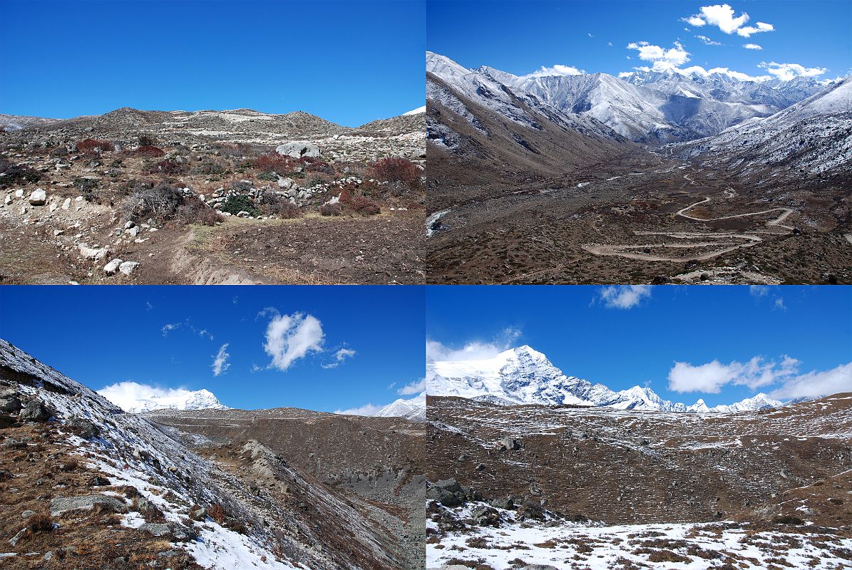 02 Trek Up Zig Zag Trail With View Back To Nyalam And Ahead To Tsha Tung, Eiger Peak, Pemthang Karpo Ri, Triangle, and Pemthang Ri After driving 2.5km north of Nyalam (3800m) to an altitude of 3918m, Gyan and I start our trek to Tara Tso at 10:30. After climbing the zig zag trail I look back to Nyalam and ahead to Tsha Tung, Eiger Peak, Pemthang Karpo Ri, Triangle, and Pemthang Ri.